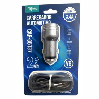 Carregador Veicular Rpido com Duas Entradas USB INOVA 3.4 V8